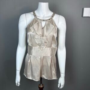 White House Black Market camisole tank size 10 ruffle silk moto studded cream